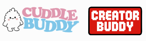 Two logos side by side: 'Cuddle Buddy' with a plush toy icon on the left, and 'Creator Buddy' on the right.